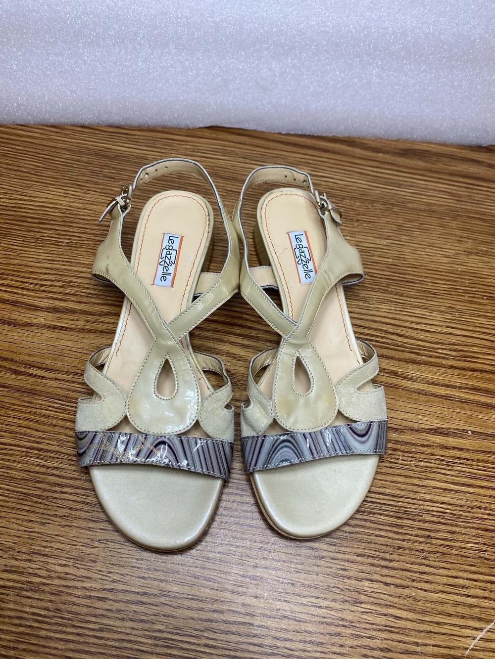 Legazzelle Womens Beige Strappy Slingback Sandals Size 7M Vero Cuoio Hook & Loop